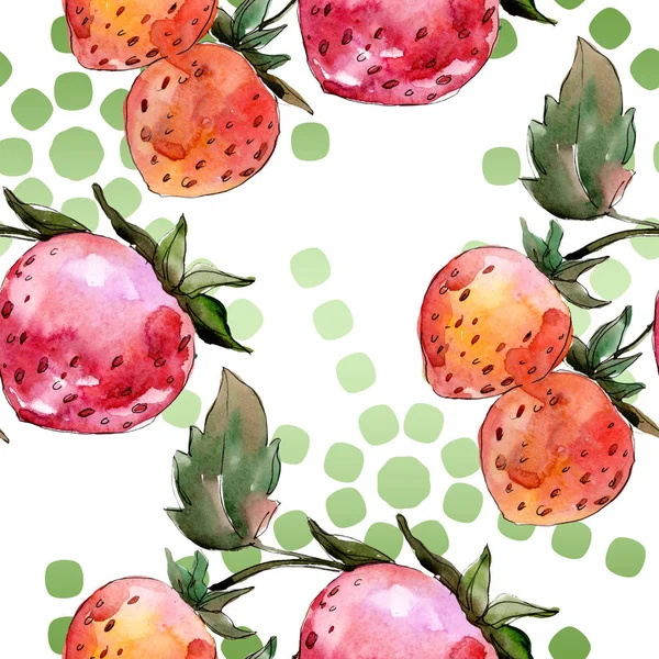 Cibo sano alla fragola. Acquerello disegno moda acquerello isolato. Modello di sfondo senza soluzione di continuità . — Foto Stock