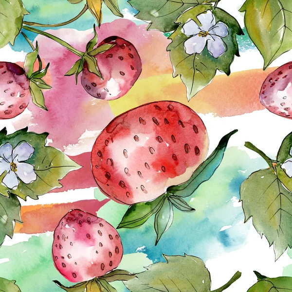 Fraise alimentation saine. Aquarelle dessin mode aquarelle isolé. Modèle de fond sans couture . — Photo