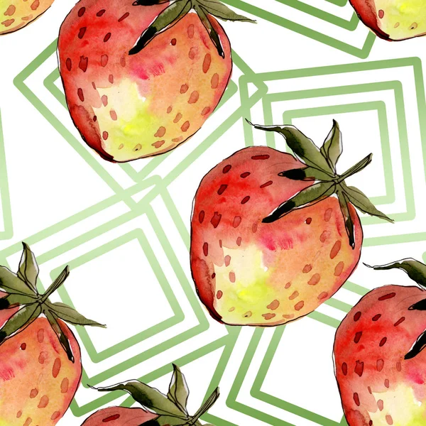 Strawberry healthy food. Watercolour drawing fashion aquarelle isolated. Seamless background pattern.