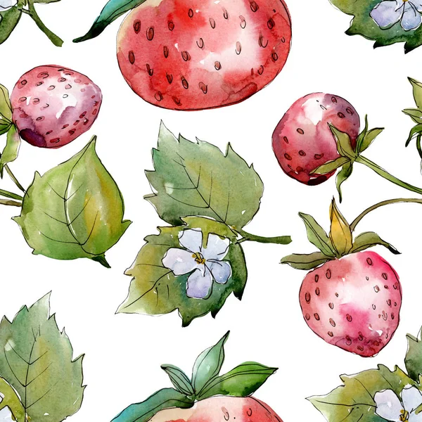 Fraise alimentation saine. Aquarelle dessin mode aquarelle isolé. Modèle de fond sans couture . — Photo