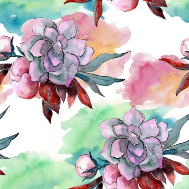 Buket çiçek botanik çiçekler. Suluboya arka plan illüstrasyon küme. Sorunsuz arka plan deseni.