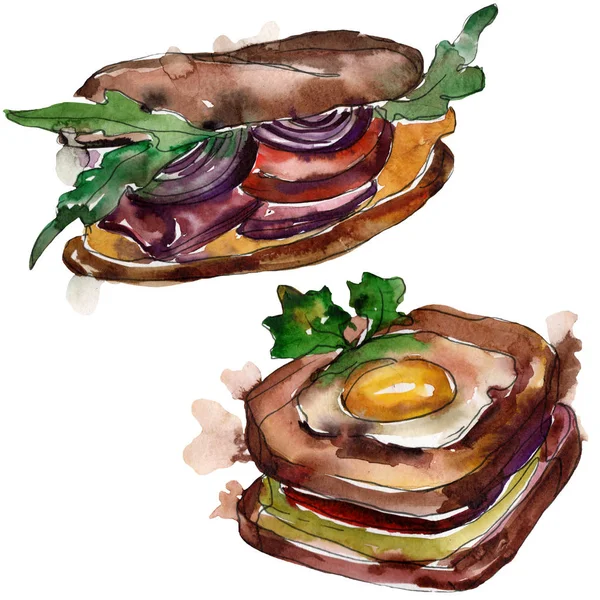 Sandwich im Aquarell-Stil isoliert. Aquarell Fast Food Illustrationselement auf weißem Hintergrund. — Stockfoto