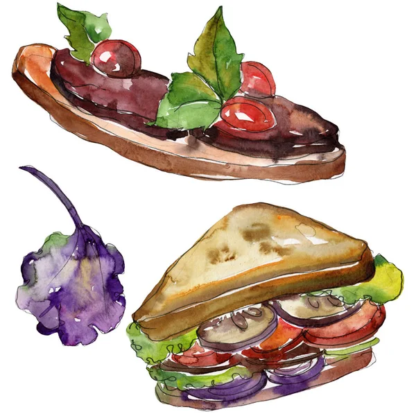 Sandwich im Aquarell-Stil isoliert. Aquarell Fast Food Illustrationselement auf weißem Hintergrund. — Stockfoto