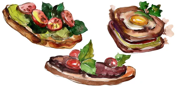 Sandwich en un estilo acuarela aislado. Acuarela elemento de ilustración de comida rápida sobre fondo blanco . — Foto de Stock