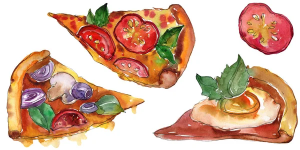 Pizza italiana de comida rápida en un estilo acuarela aislado. Aquarelle ilustración de alimentos para el fondo . — Foto de Stock