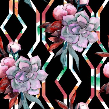 Buket çiçek botanik çiçekler. Suluboya arka plan illüstrasyon küme. Sorunsuz arka plan deseni.