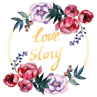 Buket çiçek botanik çiçekler. Suluboya arka plan illüstrasyon küme. Çerçeve kenarlığı süsleme Meydanı.