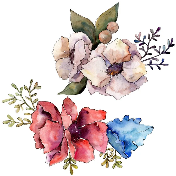 Buquê flores botânicas florais. Conjunto de ilustração de fundo aquarela. Isolados buquês elemento ilustrativo . — Fotografia de Stock