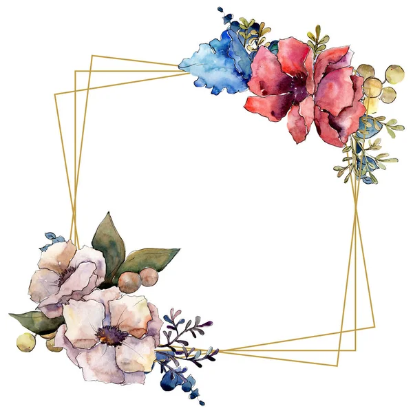 Bouquet floral botanical flowers. Watercolor background illustration set. Frame border ornament square. — Stock Photo, Image