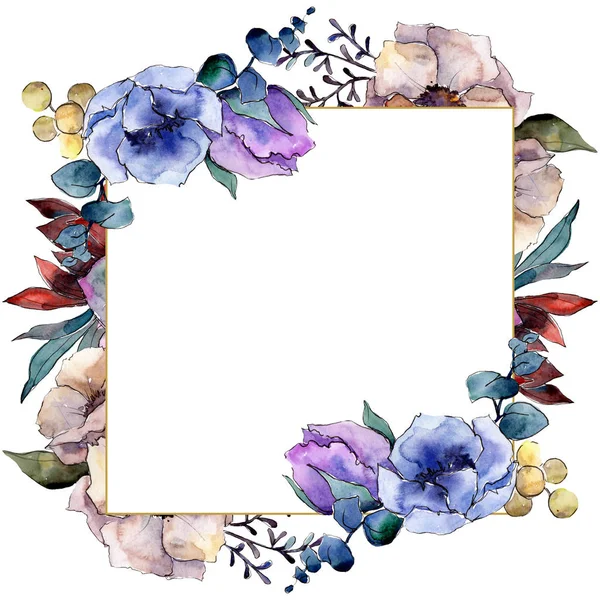 Buquê flores botânicas florais. Conjunto de ilustração de fundo aquarela. Quadro borda ornamento quadrado . — Fotografia de Stock