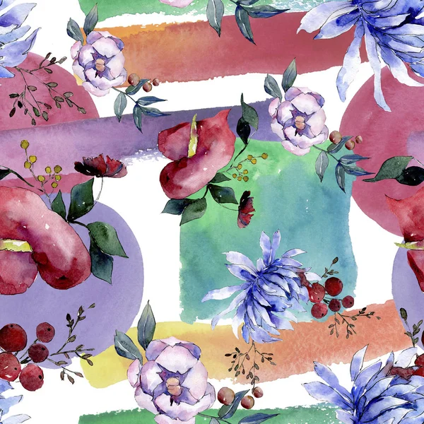 Bouquet floral botanical flowers. Watercolor background illustration set. Seamless background pattern. — Stock Photo, Image