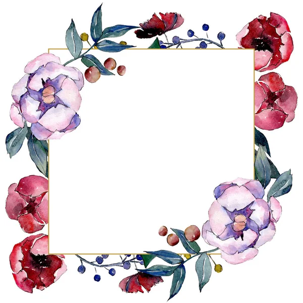 Bouquet floral botanical flowers. Watercolor background illustration set. Frame border ornament square. — Stock Photo, Image