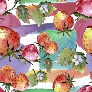 Çileksağlıklı yemek. Suluboya çizim moda aquarelle izole. Kesintisiz arka plan deseni.