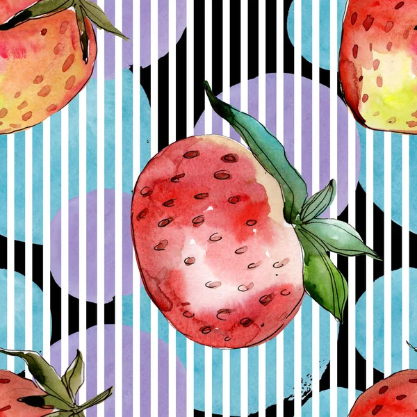 Erdbeere gesunde Ernährung. Aquarellzeichnung Modeaquarell isoliert. nahtloses Hintergrundmuster. — Stockfoto
