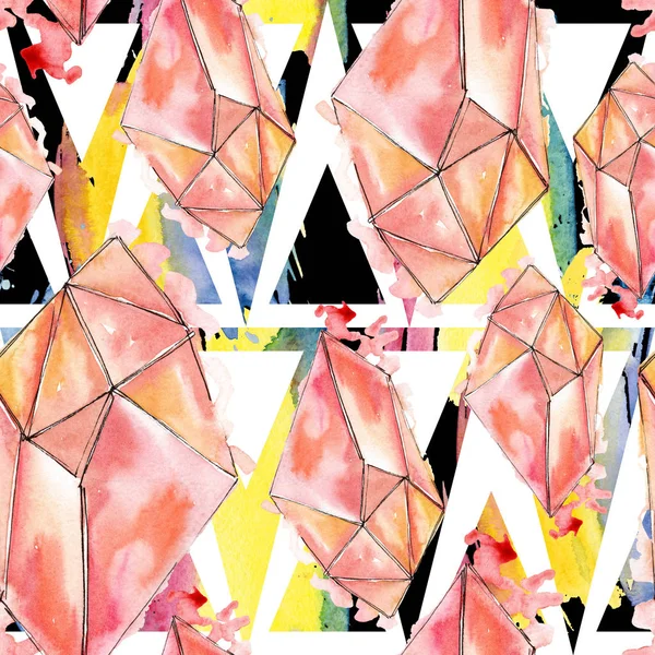 Colorful diamond rock jewelry minerals. Watercolor crystal stone background set. Seamless background pattern. — Stock Photo, Image