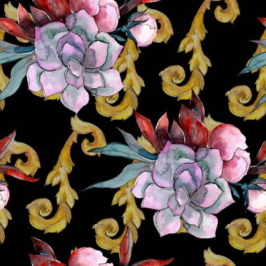 Buket çiçek botanik çiçekler. Suluboya arka plan illüstrasyon küme. Sorunsuz arka plan deseni.