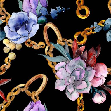 Buket çiçek botanik çiçekler. Suluboya arka plan illüstrasyon küme. Sorunsuz arka plan deseni.