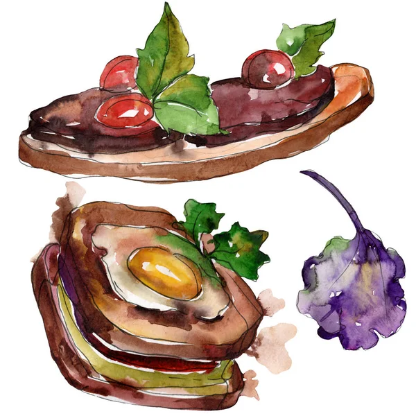 在水彩画样式查出的三明治。白色背景的水彩画快餐插图元素. — 图库照片