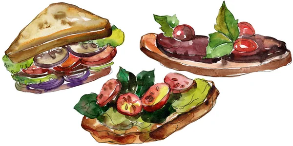 Sandwich en un estilo acuarela aislado. Acuarela elemento de ilustración de comida rápida sobre fondo blanco . —  Fotos de Stock