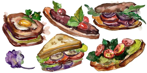Sandwich en un estilo acuarela aislado. Acuarela elemento de ilustración de comida rápida sobre fondo blanco . —  Fotos de Stock