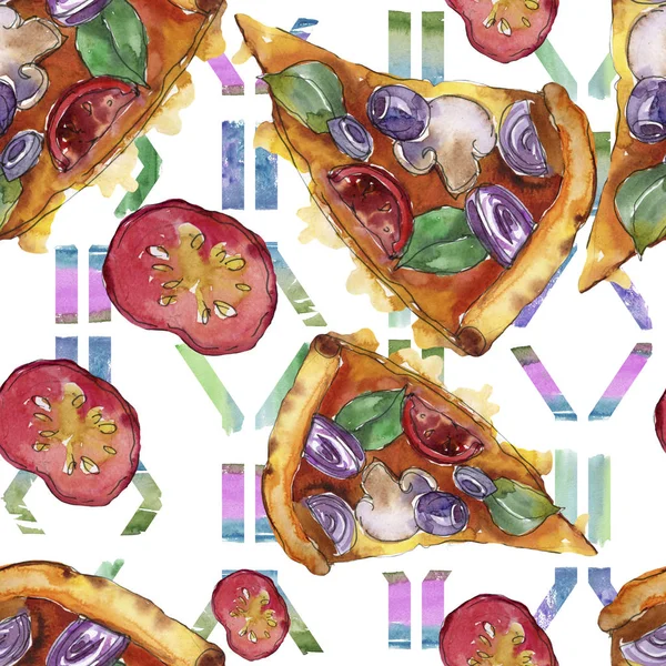 Fast food itallian pizza elszigetelt akvarell stílusú be. Akvarell varratmentes háttérben minta. — Stock Fotó