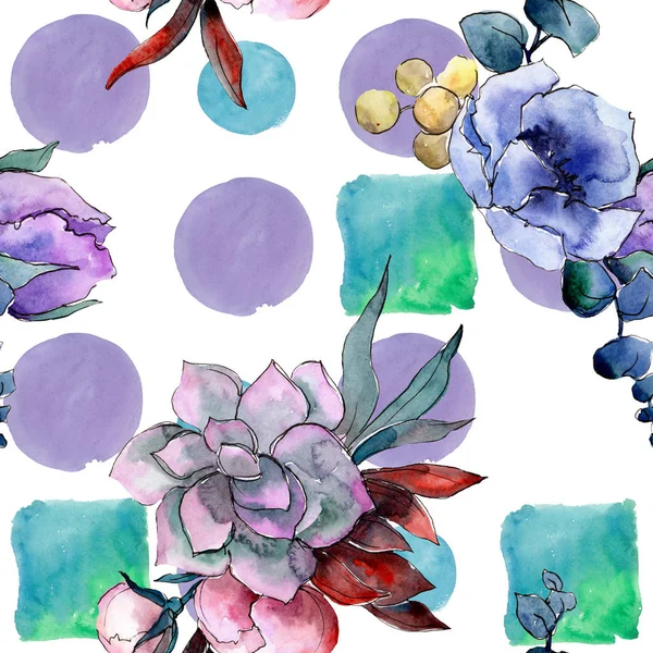 Bouquet floral botanical flowers. Watercolor background illustration set. Seamless background pattern. — Stock Photo, Image