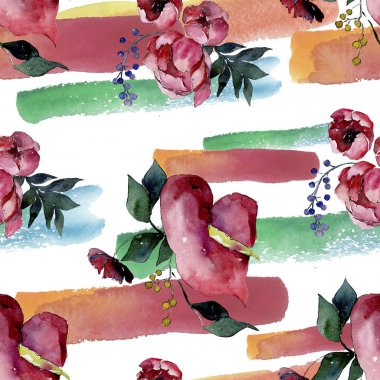 Buket çiçek botanik çiçekler. Suluboya arka plan illüstrasyon küme. Sorunsuz arka plan deseni.