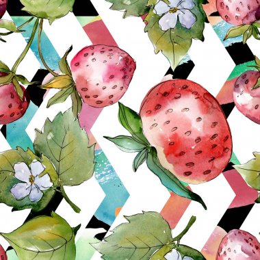 Çileksağlıklı yemek. Suluboya çizim moda aquarelle izole. Kesintisiz arka plan deseni.