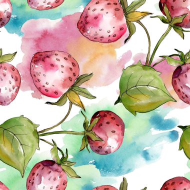 Çileksağlıklı yemek. Suluboya çizim moda aquarelle izole. Kesintisiz arka plan deseni.