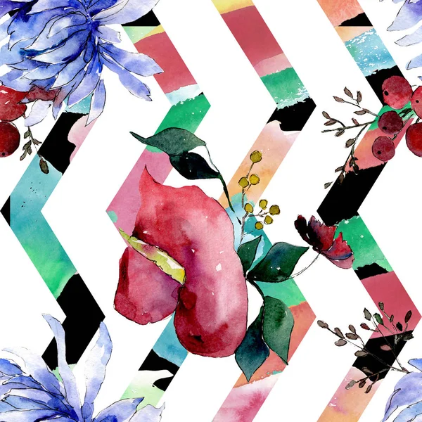 Buket çiçek botanik çiçekler. Suluboya arka plan illüstrasyon küme. Sorunsuz arka plan deseni.