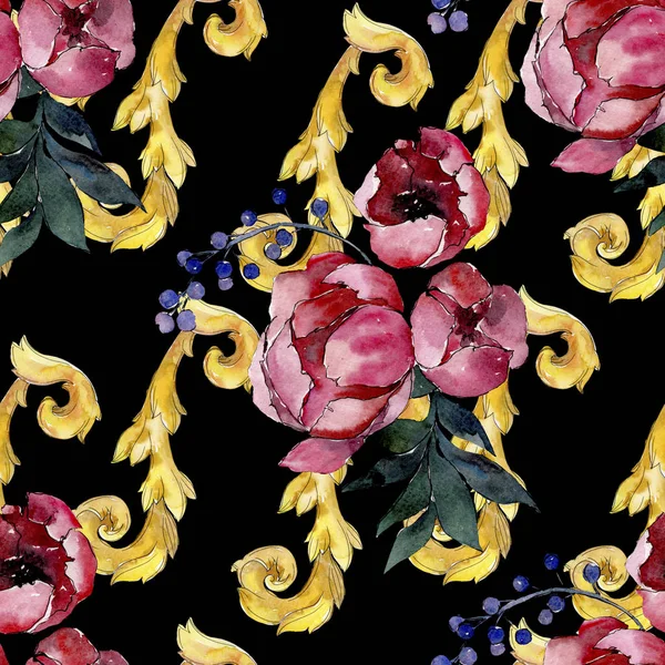 Buket çiçek botanik çiçekler. Suluboya arka plan illüstrasyon küme. Sorunsuz arka plan deseni.