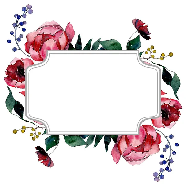 Ramo de flores botánicas florales. Conjunto de ilustración de fondo acuarela. Marco borde ornamento cuadrado . — Foto de Stock