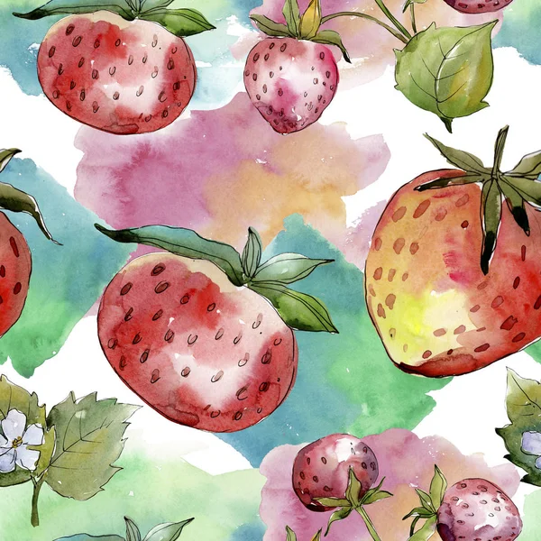 Fraise alimentation saine. Aquarelle dessin mode aquarelle isolé. Modèle de fond sans couture . — Photo