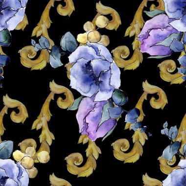 Buket çiçek botanik çiçekler. Suluboya arka plan illüstrasyon küme. Sorunsuz arka plan deseni.