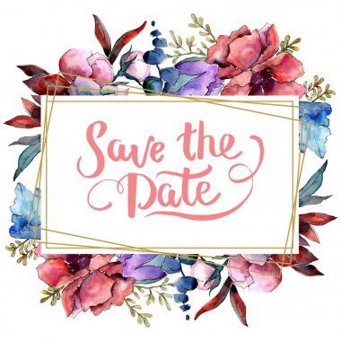 Buket çiçek botanik çiçekler. Suluboya arka plan illüstrasyon küme. Çerçeve kenarlığı süsleme Meydanı.