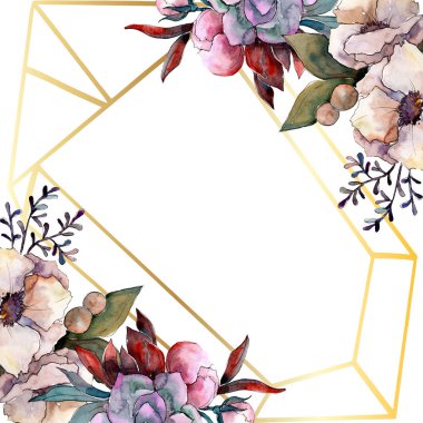 Buket çiçek botanik çiçekler. Suluboya arka plan illüstrasyon küme. Çerçeve kenarlığı süsleme Meydanı.