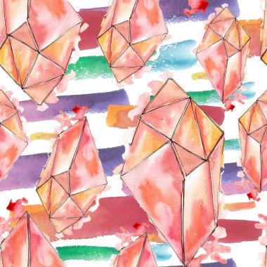 Renkli elmas taş takı mineraller. Suluboya kristal taş arka plan ayarlayın. Sorunsuz arka plan deseni.