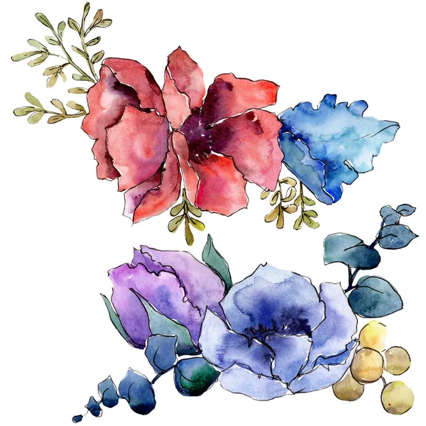 Buquê flores botânicas florais. Conjunto de ilustração de fundo aquarela. Isolados buquês elemento ilustrativo . — Fotografia de Stock