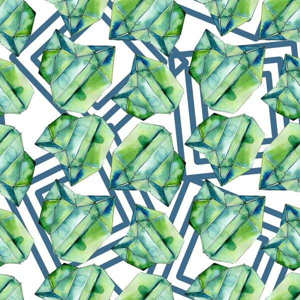 Colorful diamond rock jewelry minerals. Watercolor crystal stone background set. Seamless background pattern. — Stock Photo, Image