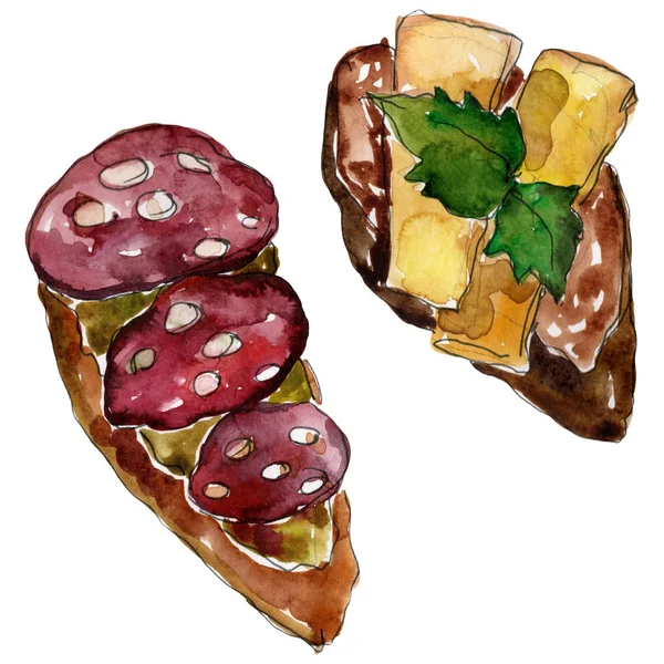 在水彩画样式查出的三明治。白色背景的水彩画快餐插图元素. — 图库照片