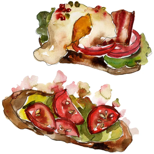Sandwich en un estilo acuarela aislado. Acuarela elemento de ilustración de comida rápida sobre fondo blanco . — Foto de Stock