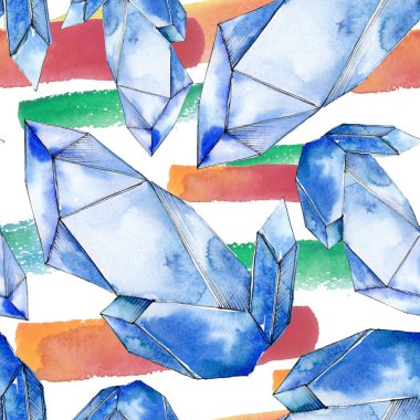 Renkli elmas taş takı mineraller. Suluboya kristal taş arka plan ayarlayın. Sorunsuz arka plan deseni.