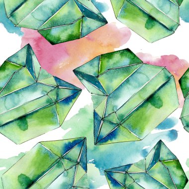 Renkli elmas taş takı mineraller. Suluboya kristal taş arka plan ayarlayın. Sorunsuz arka plan deseni.