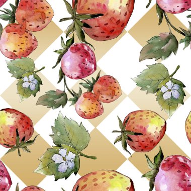 Çileksağlıklı yemek. Suluboya çizim moda aquarelle izole. Kesintisiz arka plan deseni.