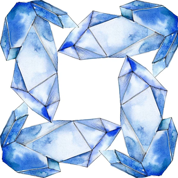 Kleurrijke Diamond Rock sieraden mineralen. Aquarel achtergrond illustratie instellen. Frame rand ornament vierkant. — Stockfoto