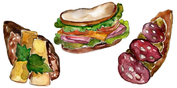 Sandwich im Aquarell-Stil isoliert. Aquarell Fast Food Illustrationselement auf weißem Hintergrund. — Stockfoto