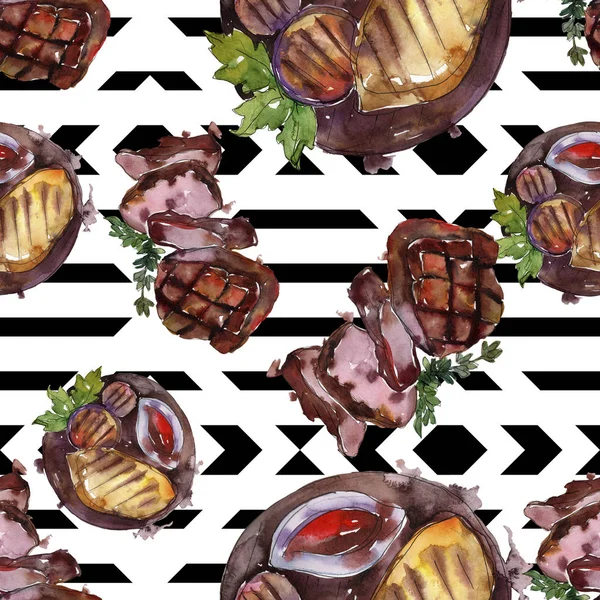 Grilovaný steak s chutným jídlem. Vodný obrázek pozadí-barevný. Bezespání vzorek pozadí. — Stock fotografie