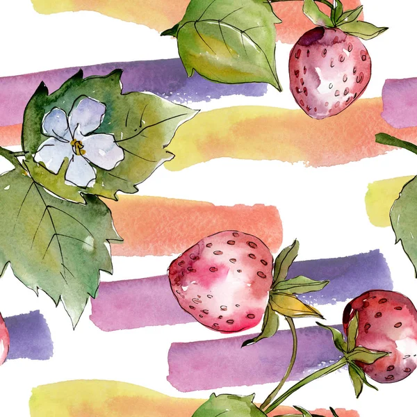 Fraise alimentation saine. Aquarelle dessin mode aquarelle isolé. Modèle de fond sans couture . — Photo