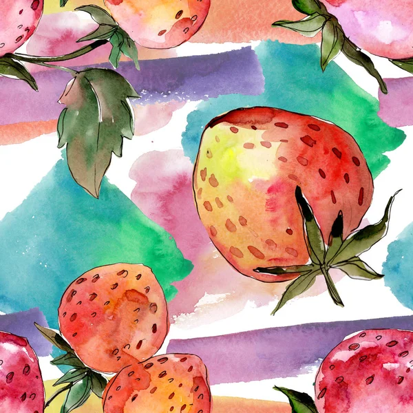 Fraise alimentation saine. Aquarelle dessin mode aquarelle isolé. Modèle de fond sans couture . — Photo