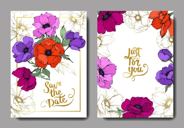 Ανεμώνη λουλουδιών βοτανικών λουλουδιών. Μαύρο και άσπρο χαραγμένο μελάνι τέχνης. Γαμήλια κάρτα φόντο Floral διακοσμητικά περίγραμμα. — Διανυσματικό Αρχείο